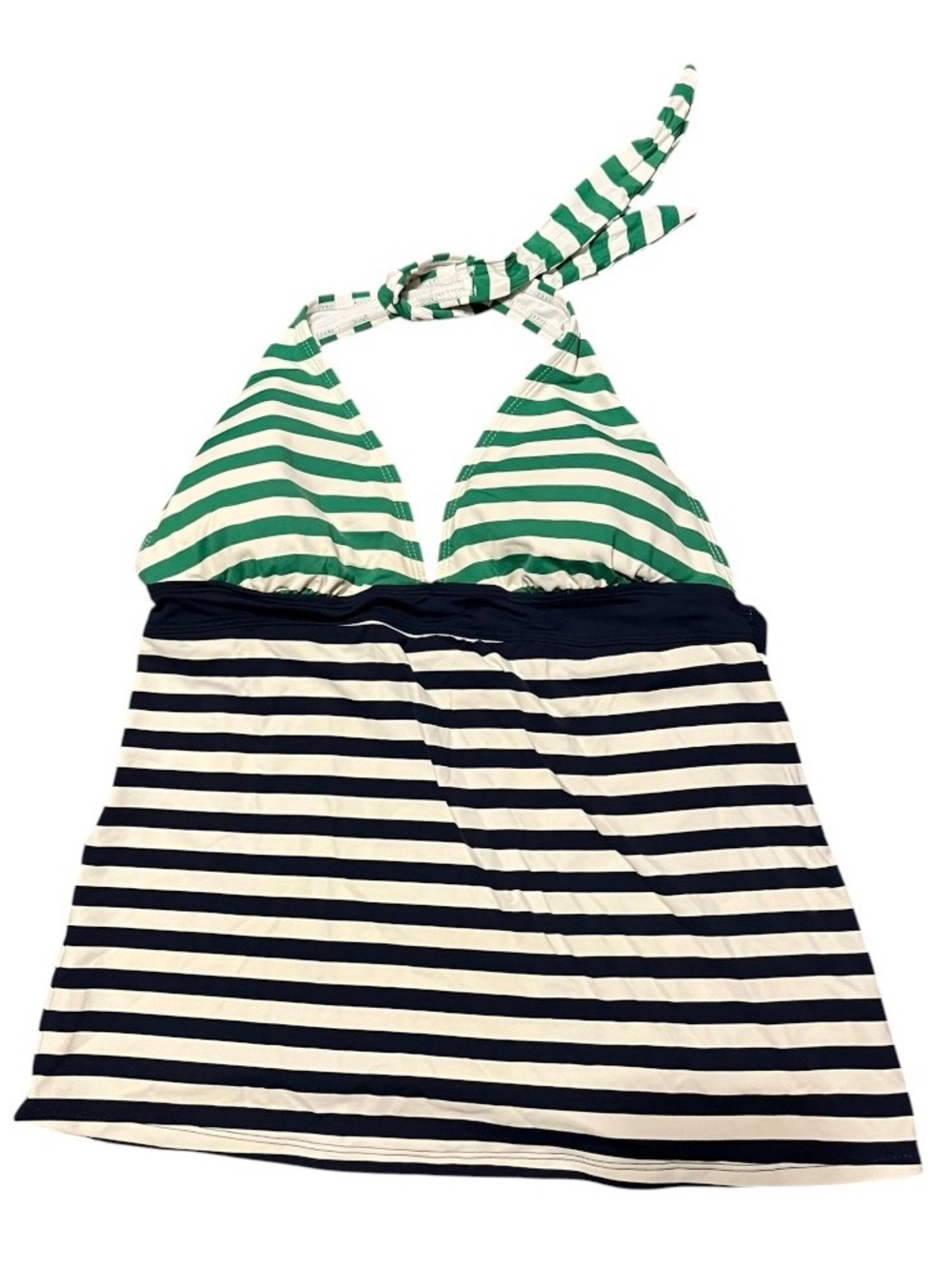 Anne Cole Navy & White Striped Halter Swim Top with Gold Accent XL